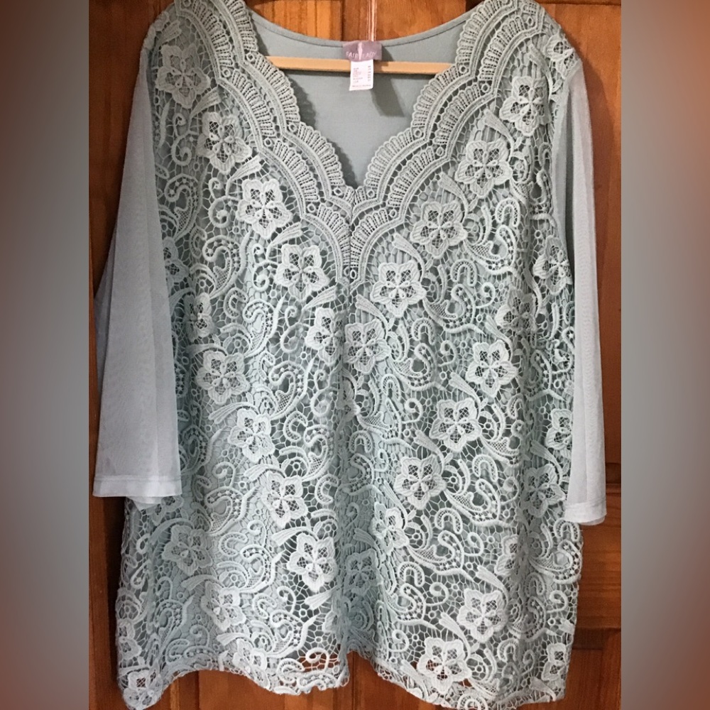 Women’s size 22 Fair lady  v neck sheer sleeves top/blouse RE